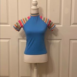 Lands End Girls Swim Top Rashguard Blue Size L 14